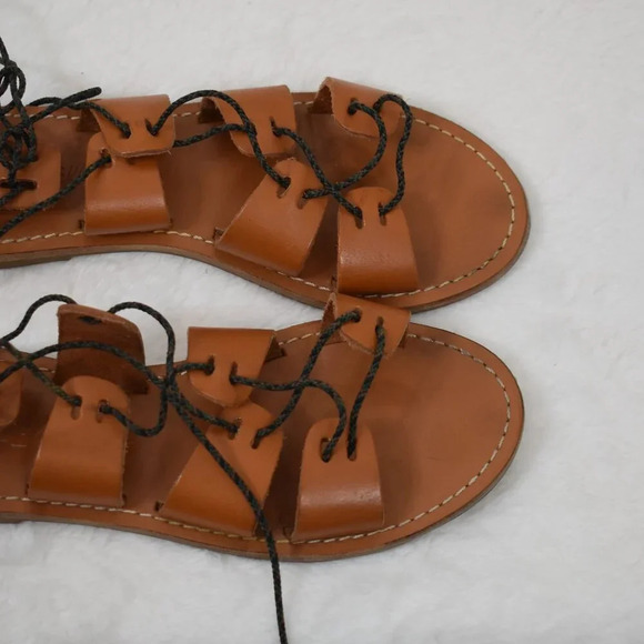 Madewell Gladiator Sandals Genuine Leather Strappy Flats Sz 6 Boho Hippie Camel - Picture 9 of 14